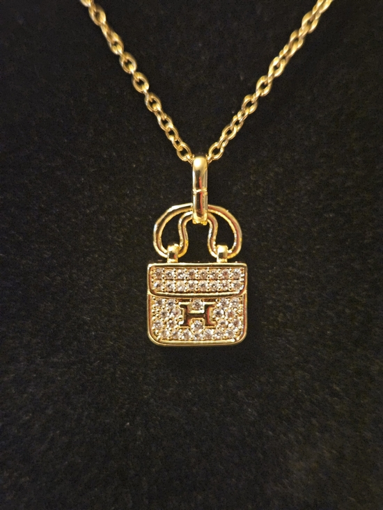 Jewelry - Gold-tone Purse Pendant Necklace with Crystal Accents NWT Stainless Steel